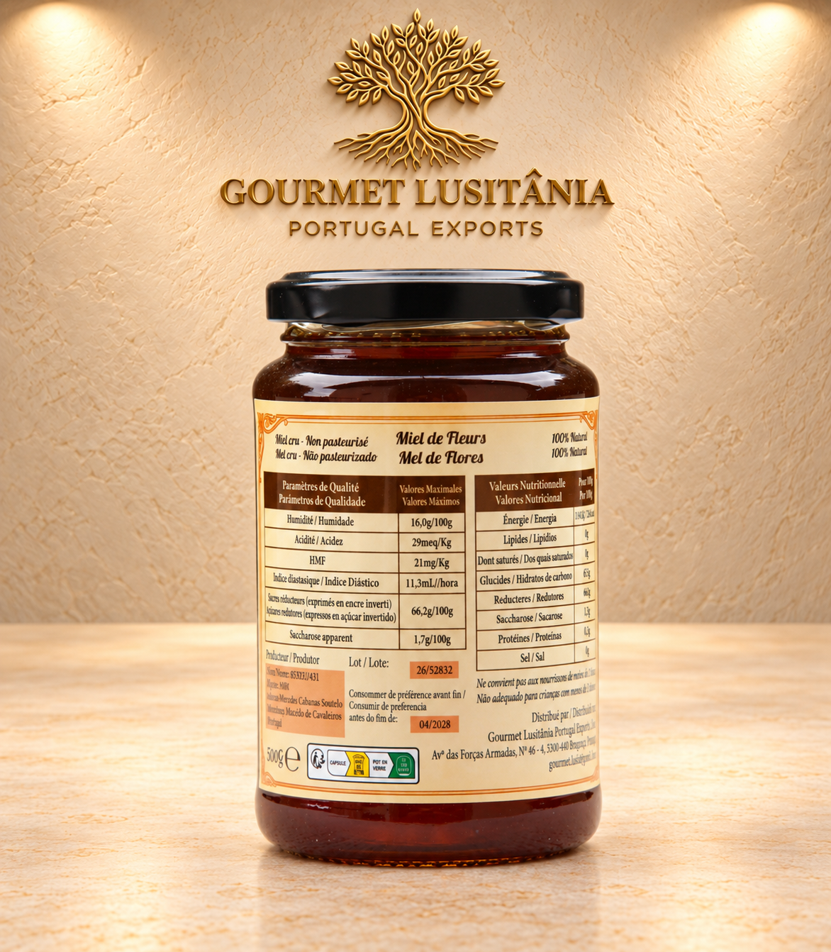 MEL CRU NÃO PASTEURIZADO - 500g  HEREDITAS LUSITANIAE